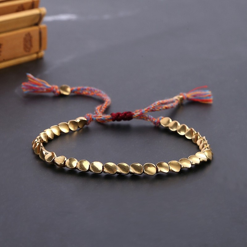Handmade Tibetan Buddhist Braided Cotton Copper Beads Lucky Rope Bracelet