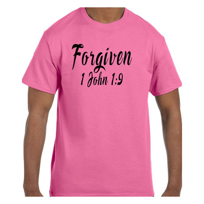 Christian Religious Tshirt Forgiven 1 John 1:9 Cursive Short or Long Sleeve