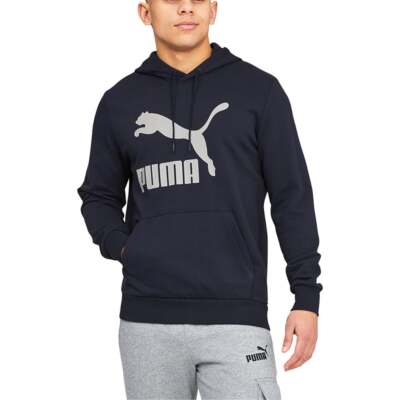 

Puma Classics Logo Pullover Hoodie Мужская синяя повседневная верхняя одежда 53623843, Синий