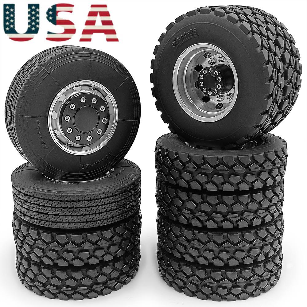 6x6 Metal Alloy Front & Rear Wheel Hub Rim w/ Tires For 1/14 Tamiya RC Truck Car