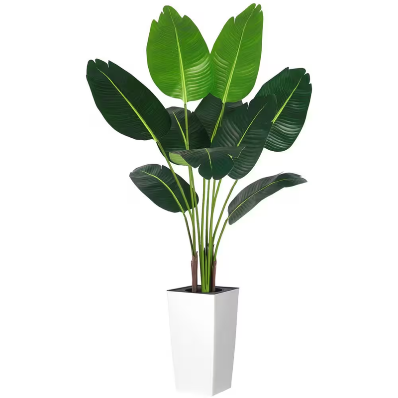 Artificial Bird Of Paradise Plant 5 Ft Fake Tree White Planter Indoor Decor
