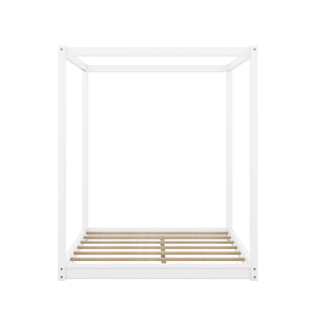 Queen Size Floor Canopy Platform Bed Wood Four Poster Bed Frame with Support Leg
