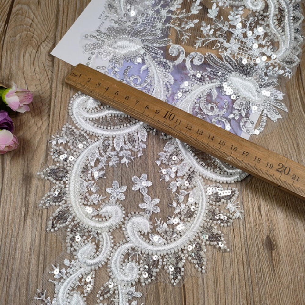 1X Paillettes Ricamate In Pizzo Applicazione Per Abiti Da Sposa E Da Sera