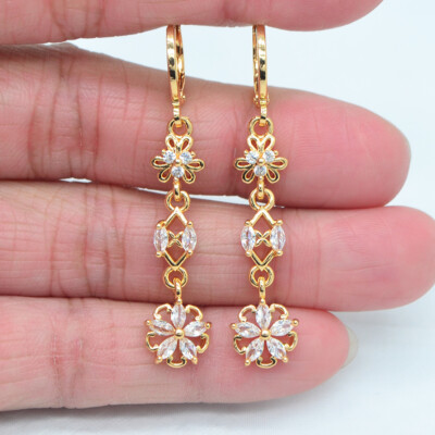 18K Yellow Gold Filled Women Clear Mystic Topaz Flower Dangle Earrings Jewelry