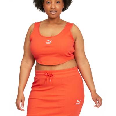 

Puma Classics Ribbed Crop Top Plus Womens Orange Casual Athletic 671977-26, Оранжевый