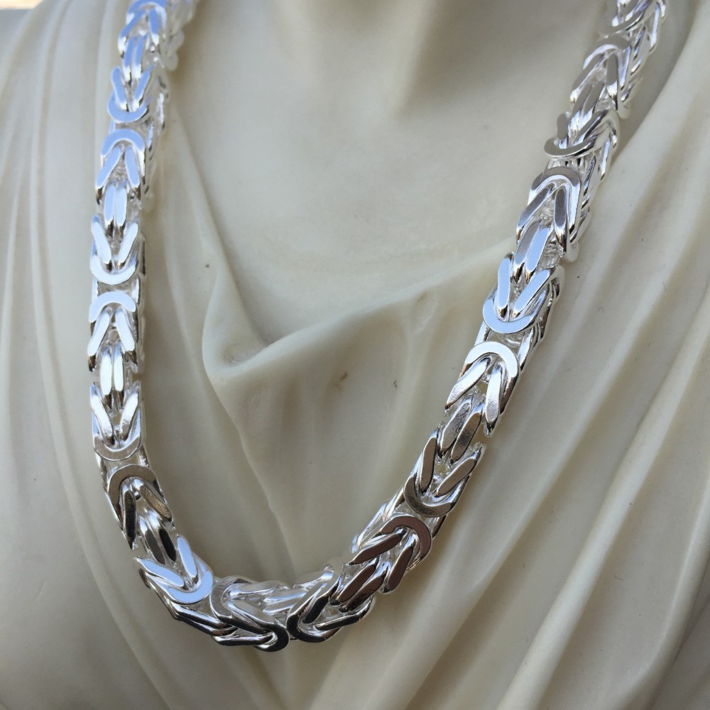 Pre-owned Handmade Mens Square King Byzantine Chain Necklace 7mm 174gr 27" 925 Sterling Silver
