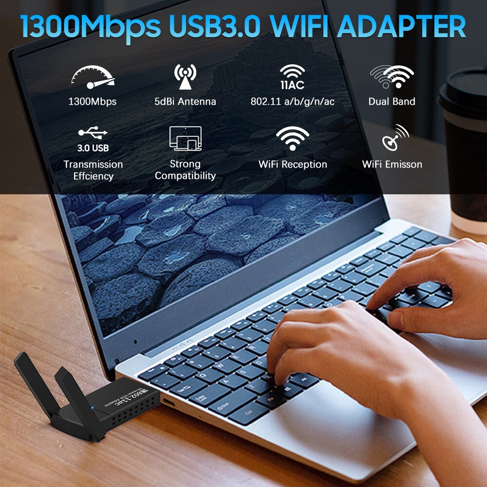 USB 3.0 Wireless WIFI Adapter 1300Mbps Long Range Dongle Dual Band Network lot