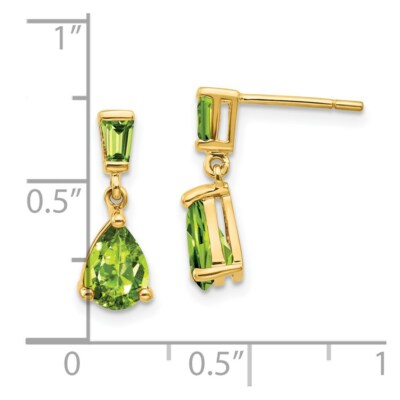 Pre-owned Skyjewelers Real 14kt Yellow Gold Gold Peridot Dangle Post Earrings