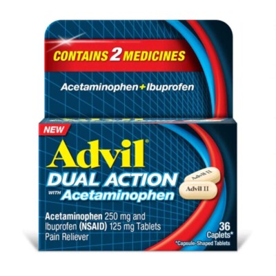 Advil Dual Action Pain Reliever - 250mg & 125mg - 36 Caplets - Exp 1/2025