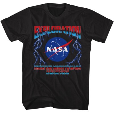 NASA Shuttle Launch Men's T Shirt USA Exploration Galaxy Black Cotton Merch