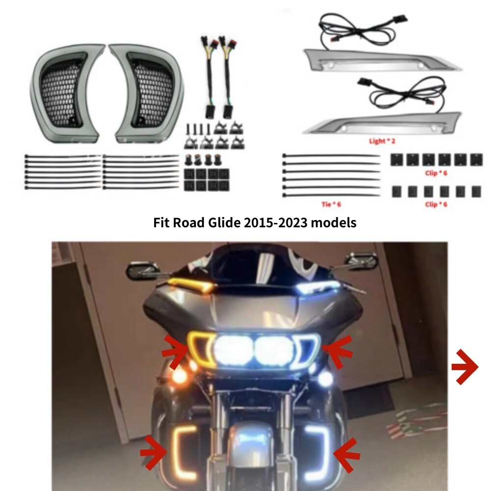 KEMIMOTO LED Grille Light For Harley Road Glide - Headlight Fairing Vent Trim (2015-2024) - View #3