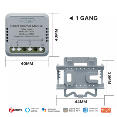 MOES 1/2Gang ZigBee Mini Smart Light Dimmer Switch Module 3-Way for Alexa Google
