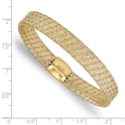 Pre-owned Superdealsforeverything Real 14kt W/rhodium Polished Mesh Stretch Chain Bracelet; 7.5 Inch