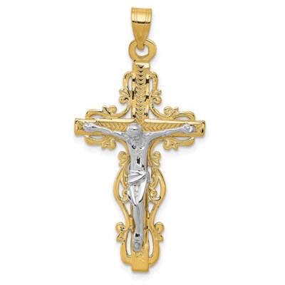Pre-owned Superdealsforeverything Real 14kt Two-tone Diamond-cut Crucifix Pendant