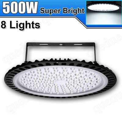8Pack 500W UFO LED High Bay Light Shop Work Warehouse Industrial Lighting 6500K