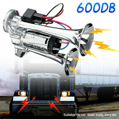 1x Super Loud Train Electric Air Horn 600DB Dual Trumpets Car Truck Boat Speaker