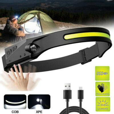 COB LED Headlamp USB Rechargeable Bar Head Band Lamps Headlight Torch Work Light