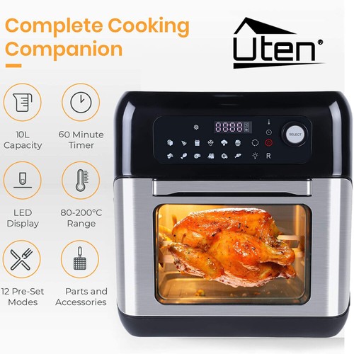 XXXL Heißluft Fritteuse Airfryer Digital Backofen fettfrei Drehgrill 10L Pommes