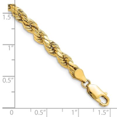 Pre-owned Diamond2deal 14k Yellow Gold Solid Diamond-cut Rope Chain Bracelet 7'' W- 4.9mm 3.46g
