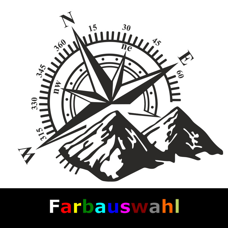 Windrose Kompass Outdoor Berge Aufkleber Camper Wohnwagen Farbwahl (60x50cm)