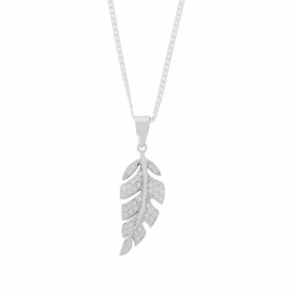 Sterling Silver Leaf Pendant Cubic Zirconia Set H1441/C | eBay