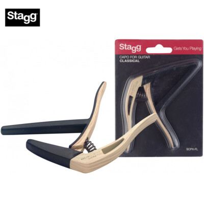 Stagg SCPX-FL CLWOOD Natural Light Wood Flat Trigger Capo for Classical Guitars