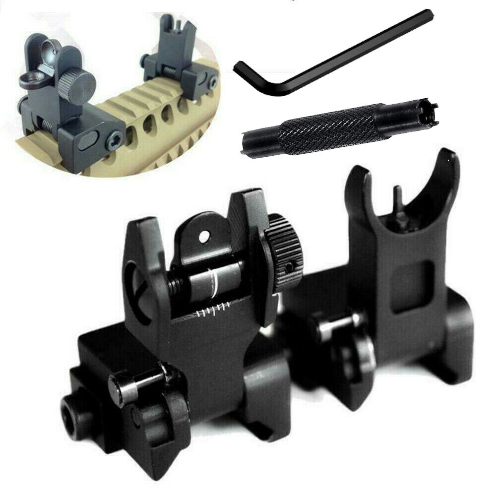 Low Profile Flip-up Metal Tactical Sight Folding Iron Sights Front and Rear Set
