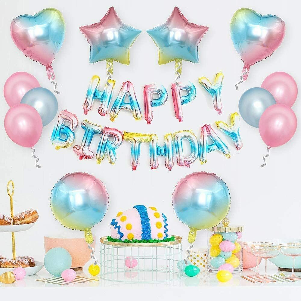 63pc Anniversaire Fete Decoration Banniere Joyeux Arc En Ciel Feuille Ballons Ebay