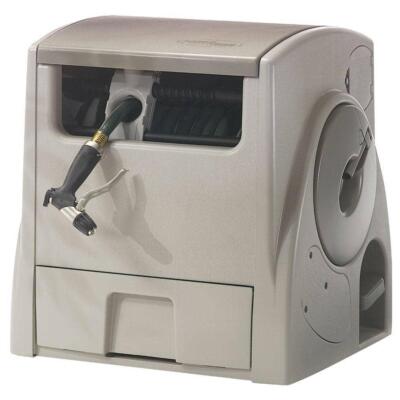 Suncast Hose Reel 100' Powerwind Automatic Rewind Durable Plastic Resin Beige