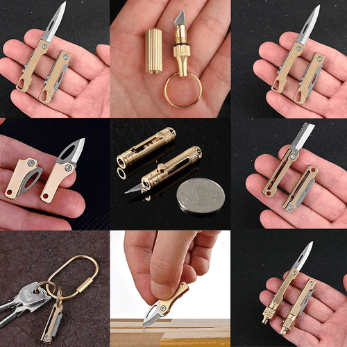 Utility Brass Pocket Folding Knife Paper Cutter Blade Outdoor EDC keychain Tool