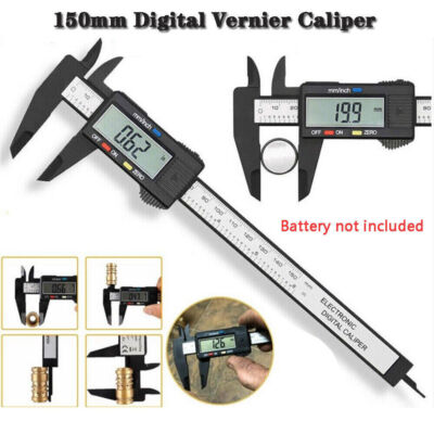 6'' LCD Digital Vernier Caliper Micrometer Measure Tool Gauge Ruler 150mm Black