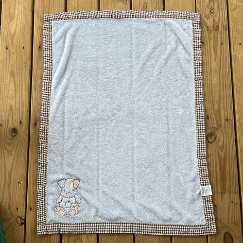 Lambs & Ivy Baby Blue Soft Blanket 28.5” x 38” Soccer Puppy Dog Crib Throw