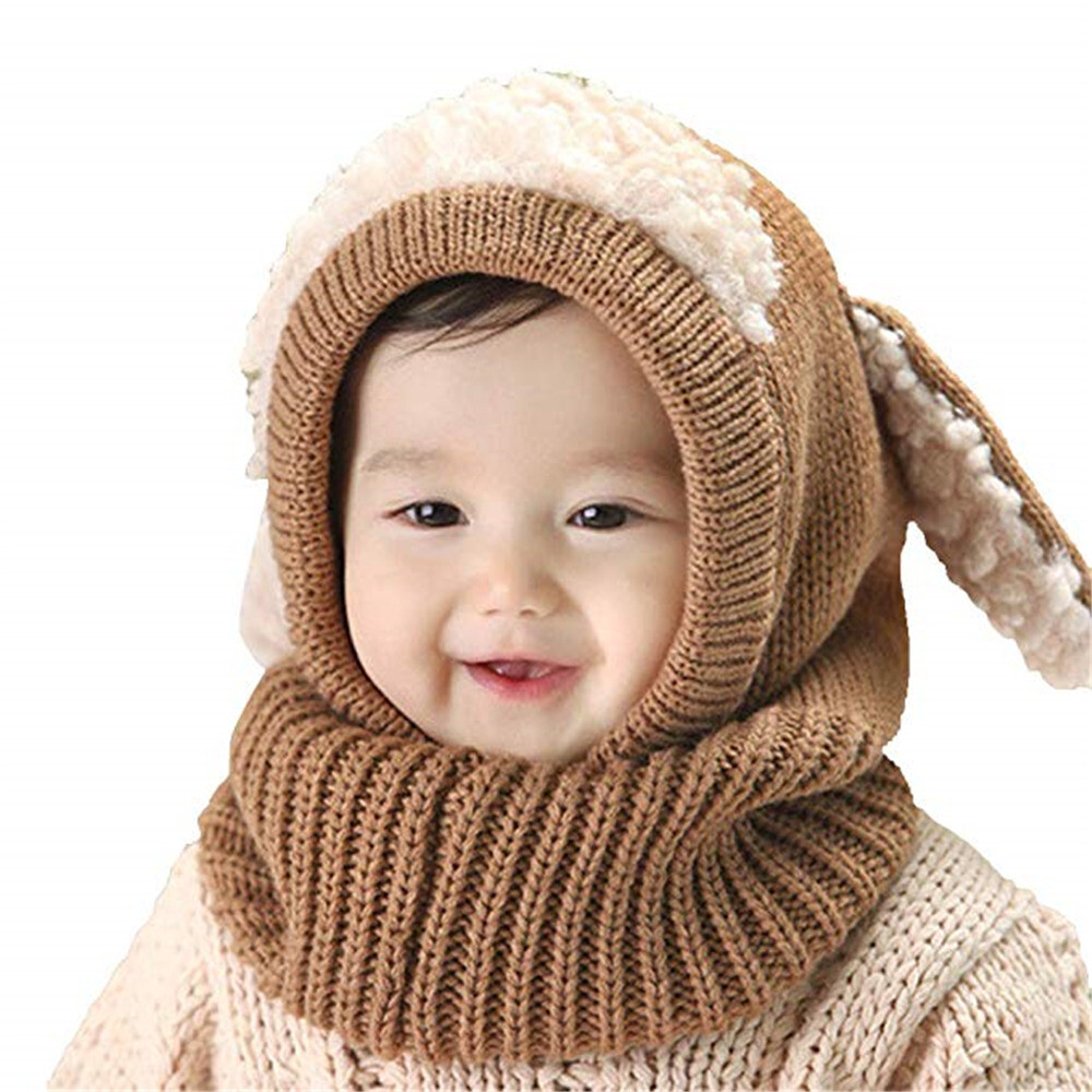 Winter Kids Cute Baby Toddler Beanie Hat Hooded Scarf Earflap Knitted Cap Warm