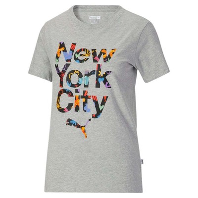 

Puma Nyc City Pattern Круглый вырез с короткими рукавами Женские серые повседневные топы 678, Grey