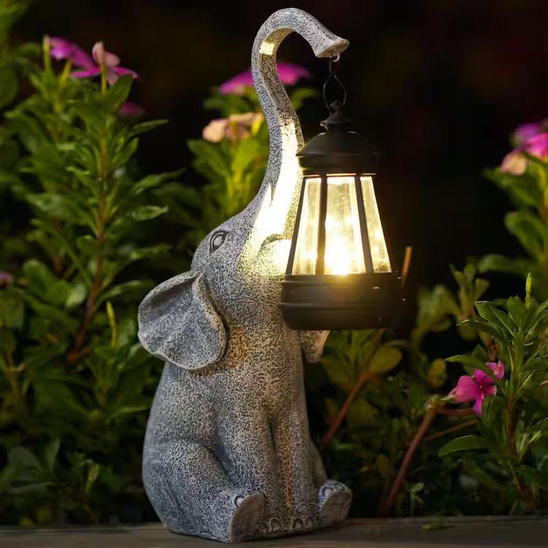 Goodeco Elephant Statue with Solar Lantern Garden Yard Decor Outdoor Gift