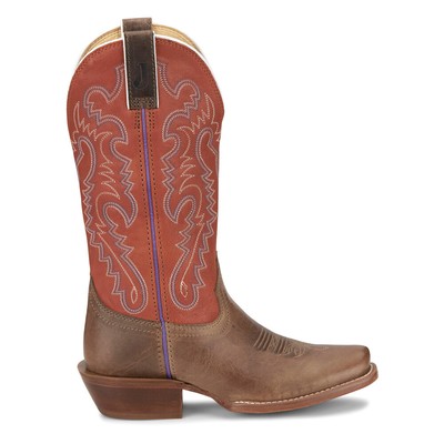 Pre-owned Justin Boots Breaking News Medium Square Toe Cowboy Womens Brown, Orange Casual