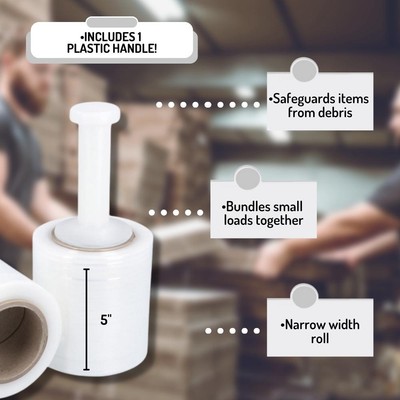 Mini Narrow Banding Stretch Wrap Clear Shrink Flim 5"x600' 150 Gauge 12 Rolls