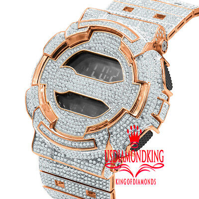 Pre-owned Usdiamondking Icy Custom Casio G-shock Gd100 Rose Gold Watch Simulated Diamond Adjustable Band