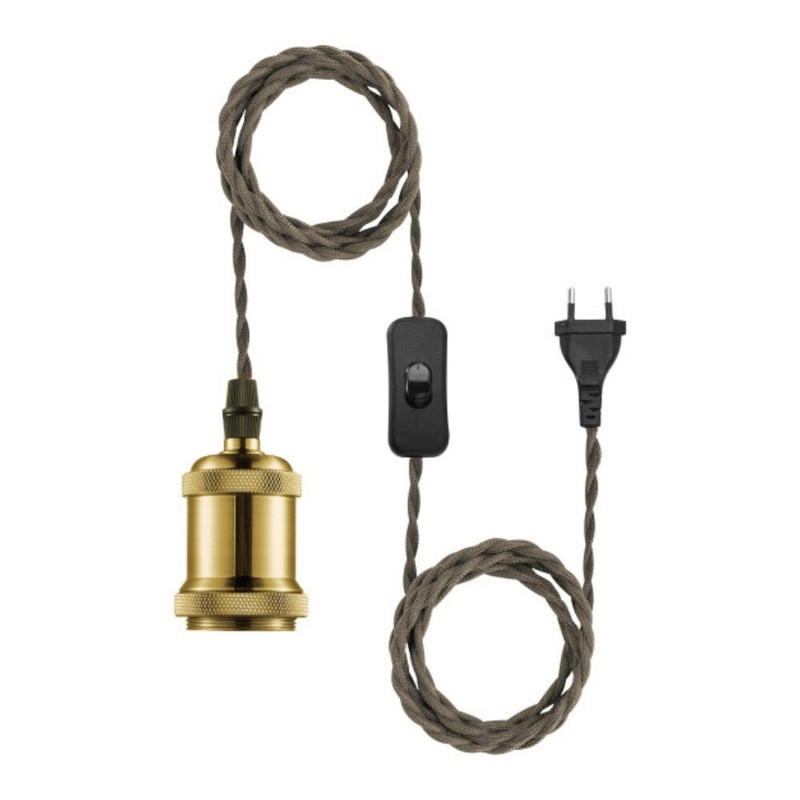 Pendelleuchte Hold It Gold/Braun Max40w E27 Textilkabel Gedreht Schalter Stecker