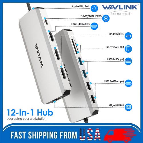 WAVLINK 100W USB C Hub Triple Monitor Laptop Docking Station 4K HDMI Dual 4K DP