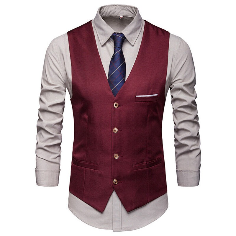 Mens Formal Sleeveless Single-Breasted Suit Vest Business Dress Waistcoat Tops
