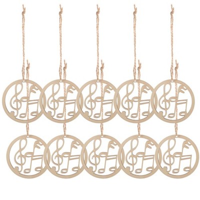 10 Pcs Wooden Hollow Music Note Christmas Decorations with Hemp Ropes