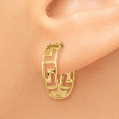 Pre-owned Superdealsforeverything Real 14kt Yellow Gold Greek Key Hinged Hoop Earrings