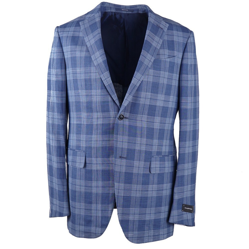 Pre-owned Ermenegildo Zegna $2695  Blue Check Wool-linen-silk Sport Coat 44 R