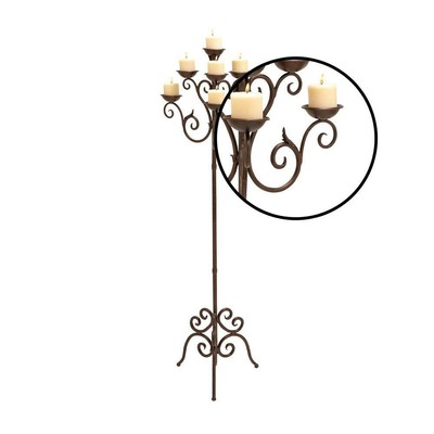 Vintage Floor Candelabra Stand, Tall 7-Candle Votive Pillar Holder, Metal Scroll
