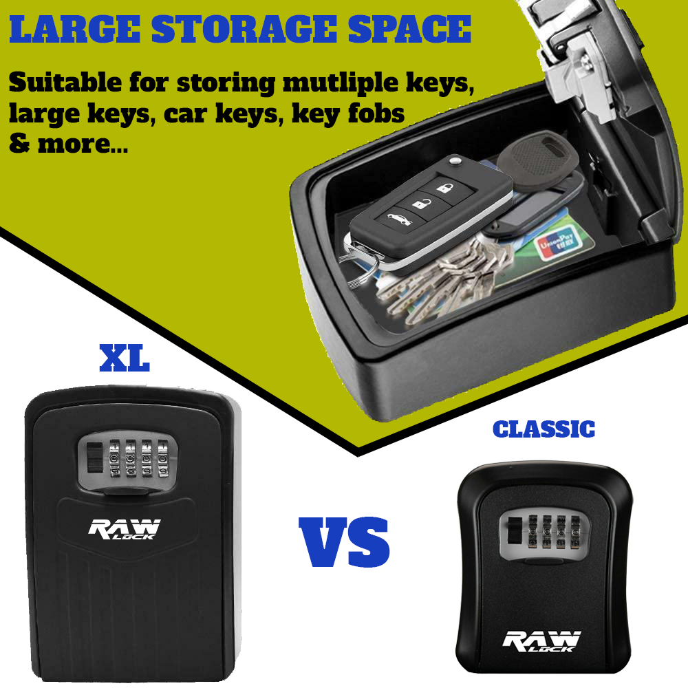 BLACK Extra Large Combination Key Box Key Safe Heavy Duty Outdoor Wall Mounted