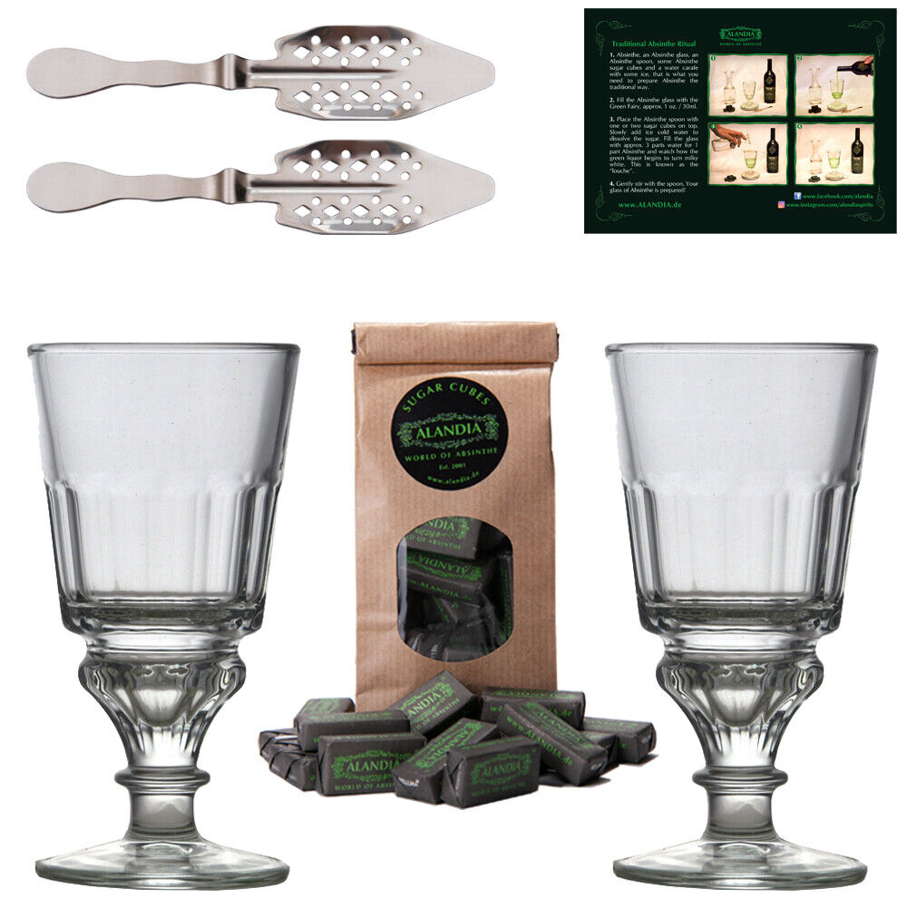 Absinth Glas Löffel Set | Original Design | Gläser mit Reservoir | ALANDIA™ 