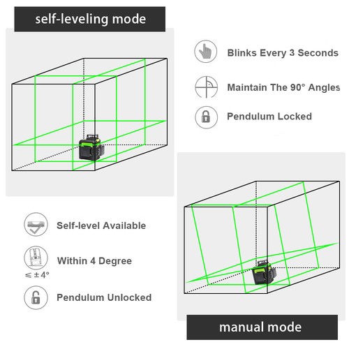 Huepar rotary laser level green Cross Line Laser Self Leveling 903CG 45m 147ft