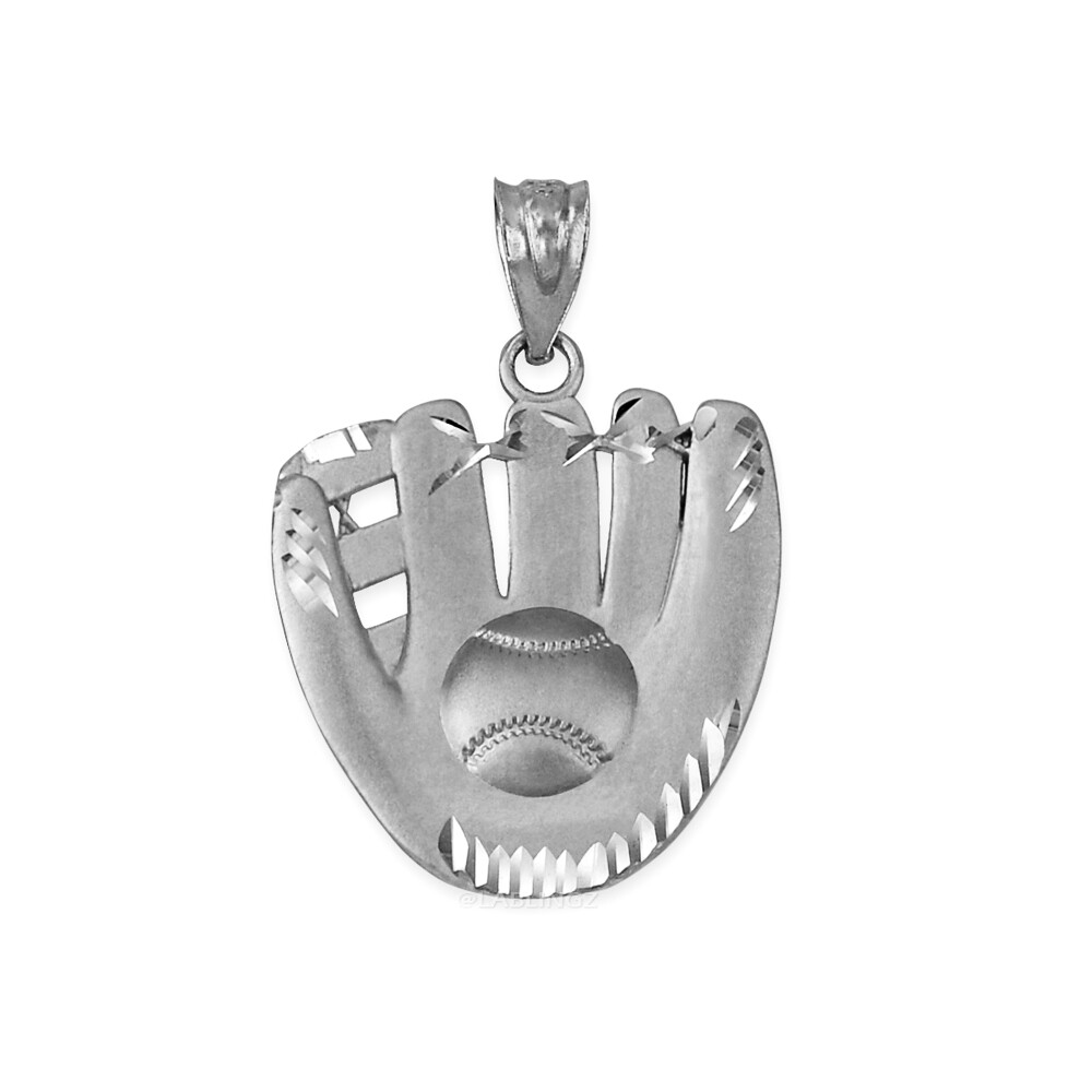 Pre-owned La Blingz White Gold Satin Dc Baseball Glove Pendant Necklace