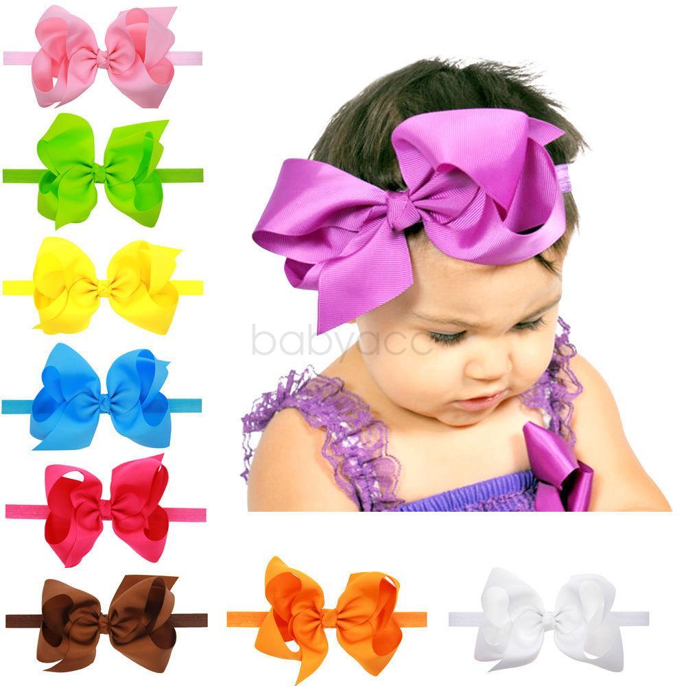 6 Inch 16 Pcs Lot Girls Baby Hair Bows Elastic Band Headband